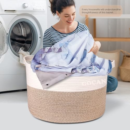 Cotton Rope Woven Laundry Basket 22"X 22"X 14" with handlesXXXL - color: Brown/Beige