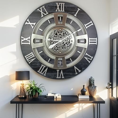 ImprovingLife The Gears Clock Real Moving Gear Wall Clock England Line (Vintage Black, 24 inches (60 cm)) - color: Vintage Black, size: 24 inches (60 cm)