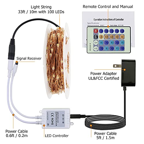 RUICHEN Fairy Lights Plug in with Remote, Copper Wire 33 Ft 100 LED, Green - color: Green