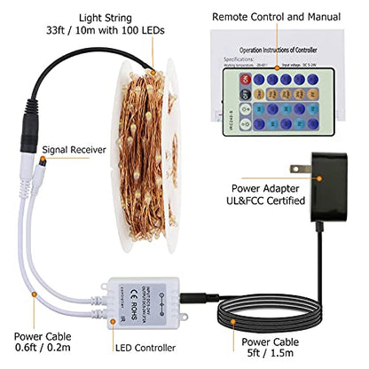 RUICHEN Dimmable Fairy Lights Plug in Copper Wire 33 Ft 100 LED, Cool White - color: Cool White