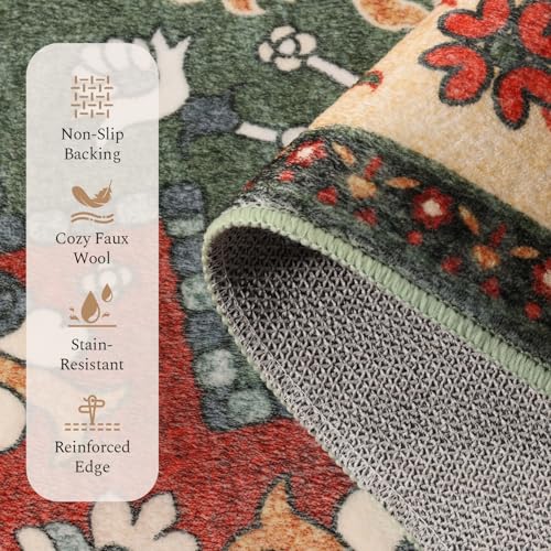 Rugflix 8x10 Area Rugs for Living Room, Washable Red Green Large Rug - color: Red Green, size: 8' x 10' (Rectangular)