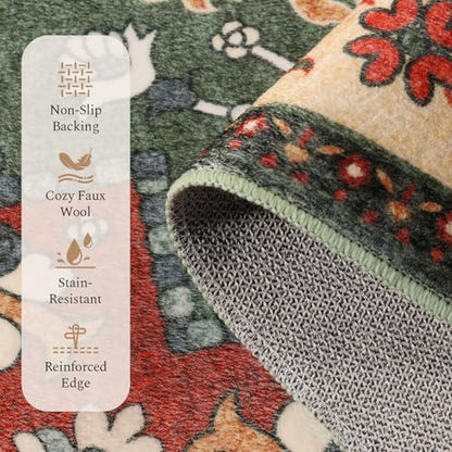 Rugflix 8x10 Area Rugs for Living Room, Washable Red Green Large Rug - color: Red Green, size: 8' x 10' (Rectangular)