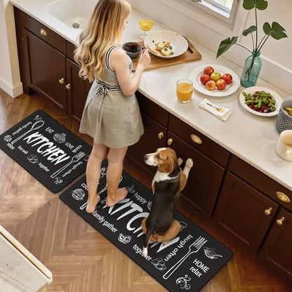 KIMODE Kitchen Mats 2PCS,Cushioned Anti Fatigue Farmhouse Kitchen Rugs Mats - color: Kitchen/Black, size: 47"L x 17.3"W x 0.47"Th + 29"L x 17.3"W x 0.47"Th