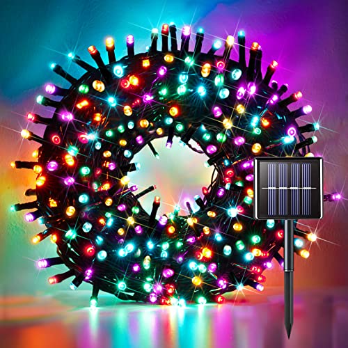 suddus 5 Colors Solar String Lights, Solar Christmas Lights Outdoor Waterproof with 8 Lighting Modes, Multi Colored 100LED Christmas String Lights for Indoor Patio Yard Trees Holiday Decoration - color: Multicolored, size: 33Ft*1pack