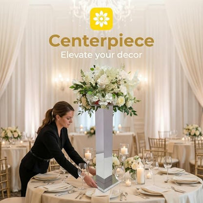 2PCS Tall Silver Vases for Centerpieces,31.5inch Stainless Steel Column Geometric Centerpieces Wedding Flower Stand Flower Floor Vase for Tables Wedding Anniversary - color: Silver