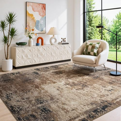 Merelax 4x6 Brown Red Washable Area Rug Non-Slip Faux Wool Abstract Carpet - color: Brown Red, size: 4' x 6'(48''x72'')