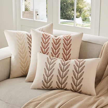 Farmhouse Leaves Throw Pillow Covers Set of 2, 18x18in Mixed Beige - color: Mixed Beige, size: 18" x 18" (Pack of 2)