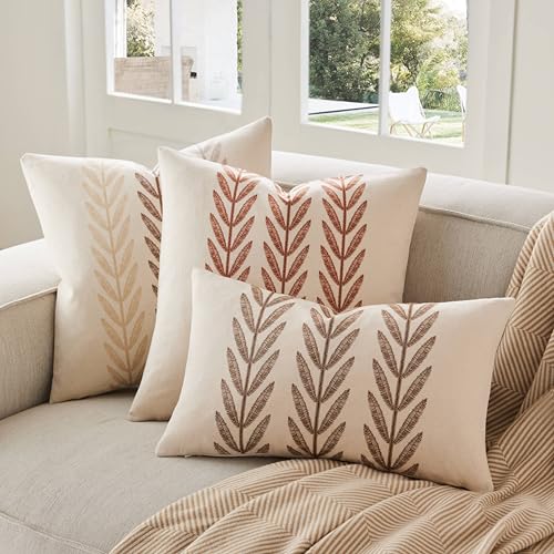 Farmhouse Leaves Throw Pillow Covers Set of 2, 16x16in Mixed Beige - color: Mixed Beige, size: 16" x 16" (Pack of 2)