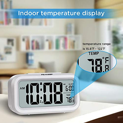 Peakeep Night Light Digital Alarm Clock Battery Operated Indoor Temperature - color: White