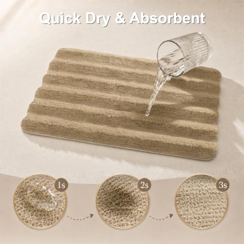 Beige Bathroom Rugs 24x43,Washable Non-Slip Absorbent Bath Mat - color: Dark Beige, size: 2' x 3'7" (Rectangular)