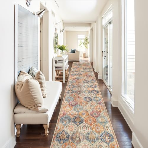 Lahome Moroccan Washable Runner Rug 2x10, Kitchen Runners for Hallways - color: Burnt Orange/Teal Multi, size: 2' X 10' (Runner)