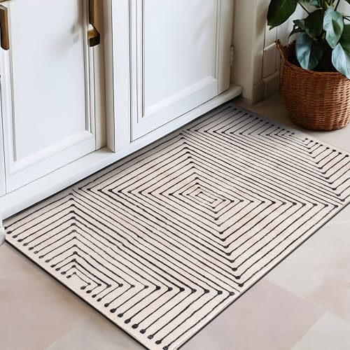 Rugshop Bohemian Stripes Marbella Non-Slip Washable Area Rug Beige 2' x 4' - color: Beige, size: 2' x 4' (Rectangular)