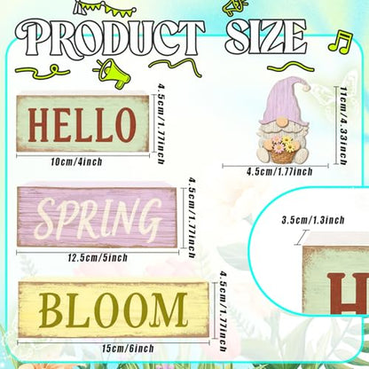 Spring Decoration Wooden Tiered Tray Decor – Rustic Hello Spring Bloom Gnome Stacked Block Sign with Flower Basket Topper – Farmhouse Tabletop Spring Decor for Living Room Shelf Kitchen Coffee Bar Seasonal Home Display - style: Gnome