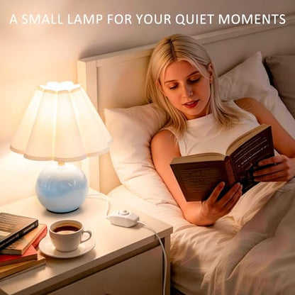 Small Bedside Table Lamp, 11.8'' Ceramic Stepless Dimmable Lamp (Blue) - color: Blue