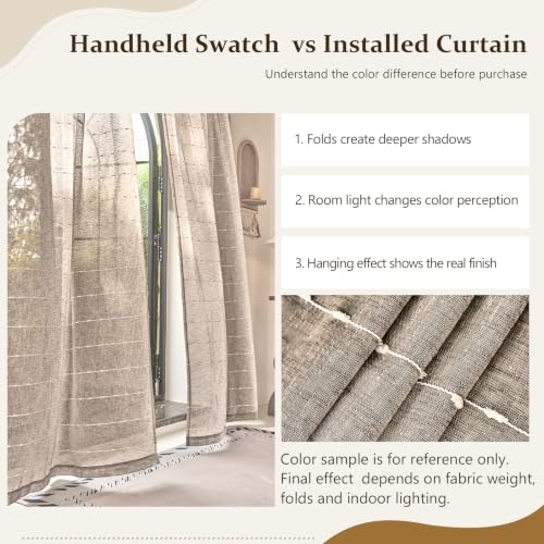 Taupe Sheer Curtains 63 Inches for Living Room Faux Linen 2 Panels - color: Taupe, size: 52"W x 63"L (Pack of 2)