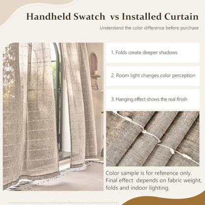 Taupe Sheer Curtains 96 Inches for Living Room Faux Linen 2 Panels - color: Taupe, size: 52"W x 96"L (Pack of 2)