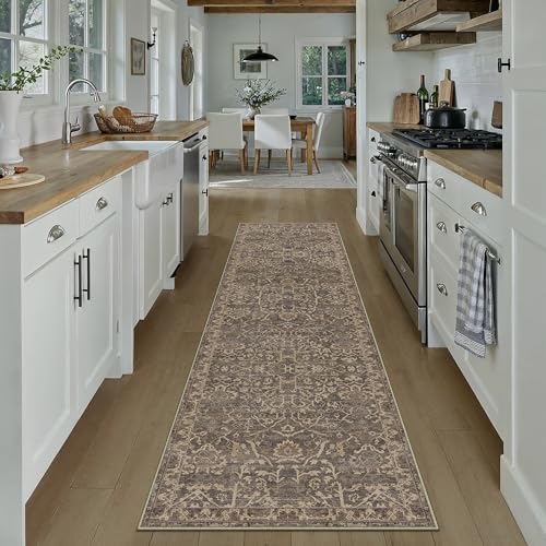 HUGEAR 2x8 Brown Vintage Floral Washable Runner Rug for Hallway - color: Brown & Black, size: 2' x 8' (Runner)