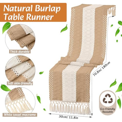Boho Table Runner and Placemats Set, 6 Sets, Khaki B, 12x72 - color: Khaki B, size: 12x72"