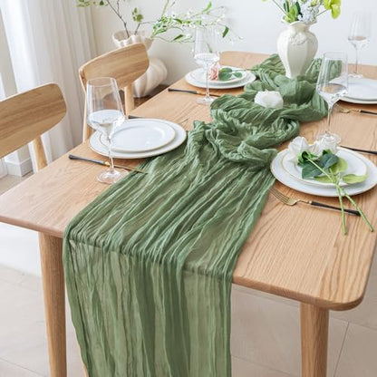 Cheesecloth Table Runner 10FT Sage Green Boho Gauze Rustic Sheer Runners - color: Sage Green, size: 1 Pack