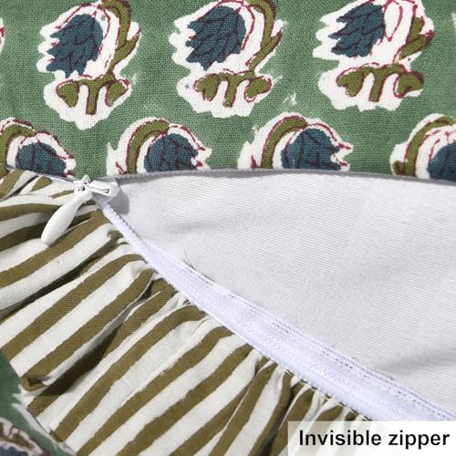 Ridhi Basil Green Block Print Ruffle Pillow Covers 16x16 Inch Set of 2 - color: Basil Green, size: 16" x 16" (Pack of 2)