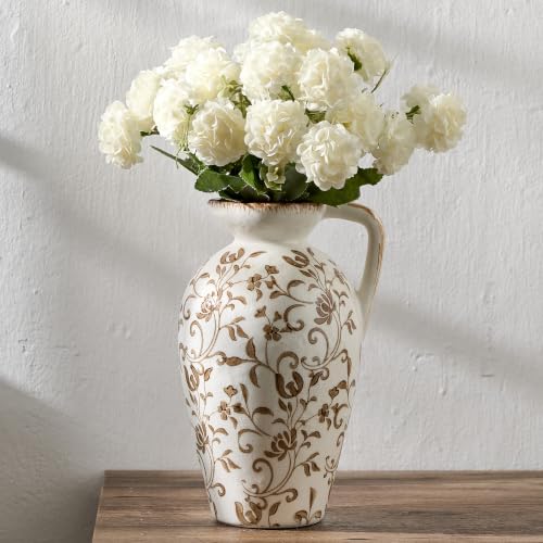 8.9 Inch Vintage Brown Chinoiserie Floral Vase, Antique Rustic Ceramic Vase for Home Decor, Living Room, Bookshelf, Office, Entryway, Garden, Chinoiserie Decor, Tuscan Decor - color: Brown Chinoiserie Floral- 8.9"