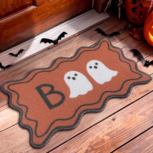 Dunzy Halloween Doormat Boo Scalloped Welcome Mat with Ghost Outdoor - style: Boo