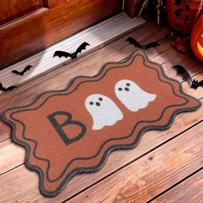Dunzy Halloween Doormat Boo Scalloped Welcome Mat with Ghost Outdoor - style: Boo