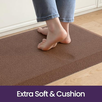 DEXI Anti Fatigue Kitchen Mat Cushioned, 20x32 Waterproof Runner Rug Brown - color: Brown, size: 32"L x 20"W x 0.9"Th