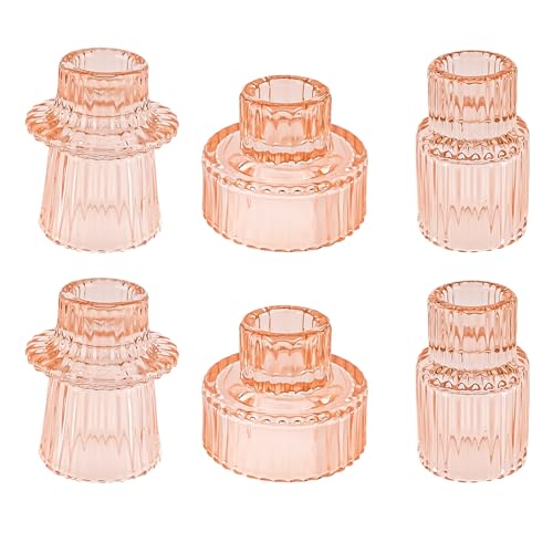 Glass Candlestick Holders, Taper Candle Holders,Set of 3,Orange Pink - color: Orange Pink, size: 6 PCS