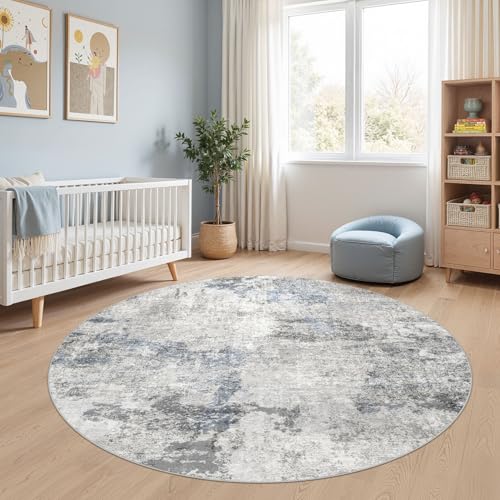 DMOYEST 6ft Round Area Rug for Living Room Washable Non Slip Circle Rug - color: Grey Blue, size: 6' (Round)