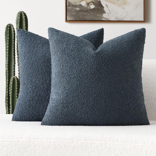 FUTEI Pack of 2 Boucle Textured Throw Pillow Covers 18x18 Inch, Haze Blue - color: Haze Blue, size: 18" x 18" (Pack of 2)