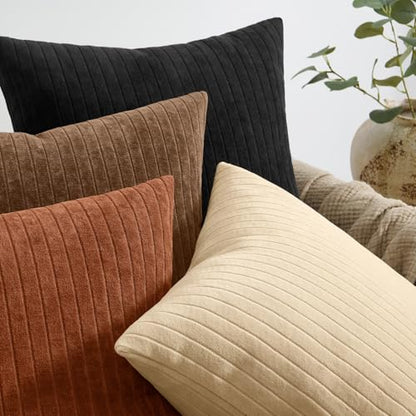 MIULEE Set of 2 Rust Textured Striped Throw Pillow Covers 18x18 Inch - color: Rust, size: 18" x 18" (Pack of 2)