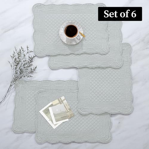 HOMBYS Quilted Placemats Set of 6 Washable-13x18 inches Rectangular Placemats for Kitchen Table-100% Cotton Fabric Rectangular Table Mats, (Light Grey) - color: Light Grey