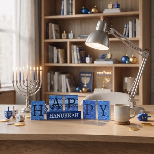 Smile Happy Hanukkah Sign Blocks Wood Decoration - style: Hanukkah