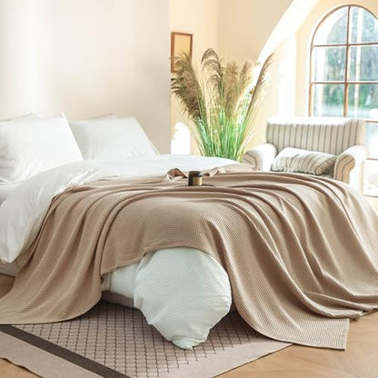 Simple&Opulence 100% Cotton Waffle Weave Blanket, Twin Size 66"x90", Khaki - color: Khaki, size: Twin(66"x90")