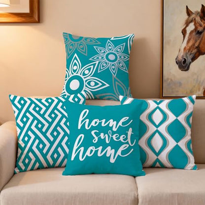 Hexagram Throw Pillow Covers 18x18, Teal Outdoor Pillow Covers Set of 4 - color: Teal, size: 18" x 18" (Pack of 4)
