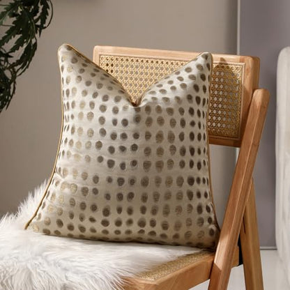 Champagne Gold Abstract Dot Jacquard Throw Pillow Covers 18x18 in - color: Jacquard 7