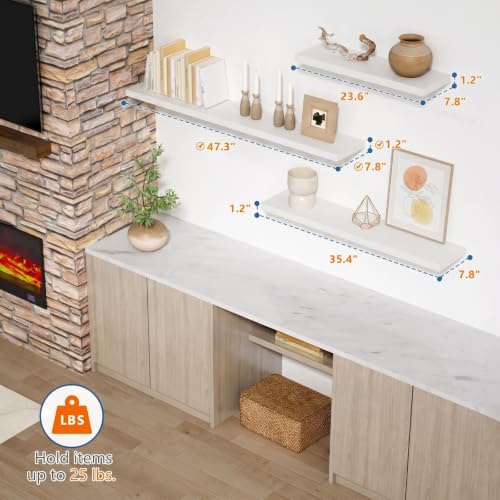 White Floating Shelves 48 inch Long, Large Wall Shelf for Living Room - color: White, size: 48 x 8 Inch