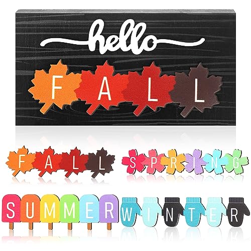 Roowest 5 Pcs Hello Fall Interchangeable Seasonal Sign Decor, Basic - style: Basic