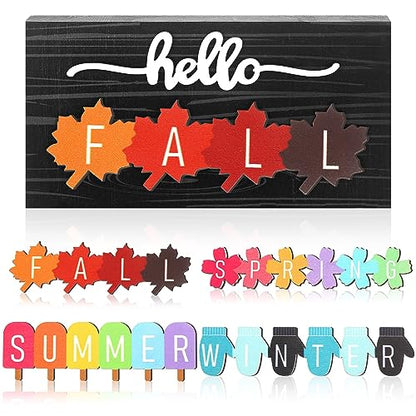 Roowest 5 Pcs Hello Fall Interchangeable Seasonal Sign Decor, Basic - style: Basic