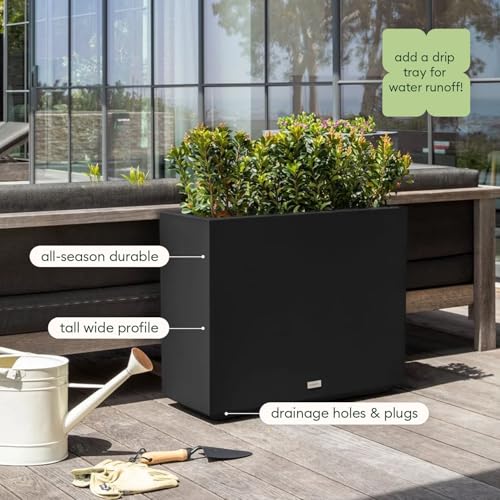 Veradek Block Series Span Planter - Tall Rectangular Outdoor Planter - color: Black, size: Medium - 2 Pack