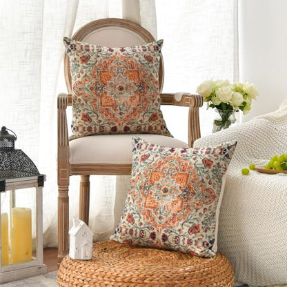 AVOIN colorlife Boho Throw Pillow Covers, 18 x 18 Inch Bohemia Ethnic Style Carpet Pattern Cushion Case for Sofa Couch Set of 2 - size: 18" x 18" (Pack of 2)