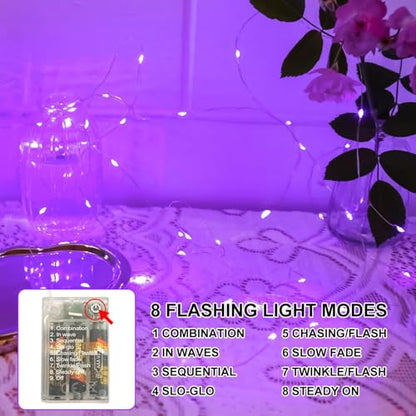 Purple Fairy Lights Battery Operated (Included), 8 Modes & Auto timer, 16FT 50Led Mini Twinkle Silver Wire Firefly Starry lights, Waterproof Battery Operated Lights for Party Bedroom Christmas - color: Blue, size: 1 Pack - Batteries Included