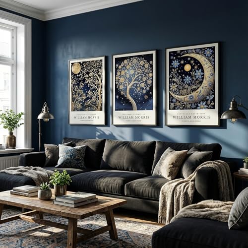 OVVGVV William Morris Wall Art set of 3 large Framed Vintage botanical Colorful Abstract Nature Flowers Canvas Art for Living Room Bedroom Office Decor(Style9, 3pcs 12x16 Black Frame) - color: Type9-Black, size: 12x16 in