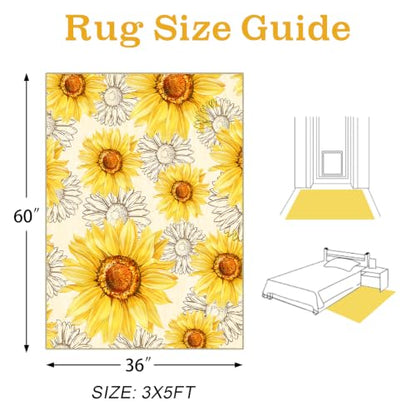 AooHHooA 3x5 Sunflower Rug, Washable Floral Entry Rug, Yellow - color: Sunflower-1, size: 3' x 5' (Rectangular)