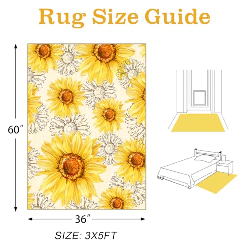 AooHHooA 3x5 Sunflower Rug, Washable Floral Entry Rug, Yellow - color: Sunflower-1, size: 3' x 5' (Rectangular)