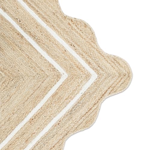 Wave Scalloped Jute Rug Entryway Natural Boho Area Rug Off-White 2'x3' - color: White, size: 2'x3'