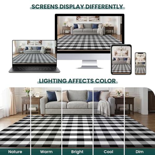 KOZYFLY Buffalo Plaid Area Rug 5x7 ft Living Room Rug, Black and White - color: Black and White, size: 5' x 7' (Rectangular)