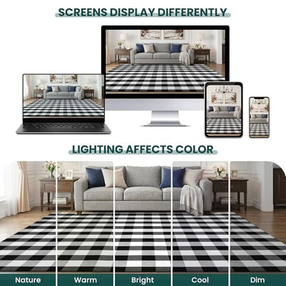 KOZYFLY Buffalo Plaid Area Rug 5x7 ft Living Room Rug, Black and White - color: Black and White, size: 5' x 7' (Rectangular)