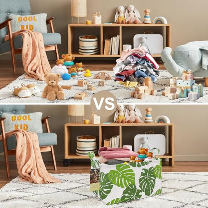 Rectangle Foldable Storage Basket Handles For Home, Leaf - color: Leaf
